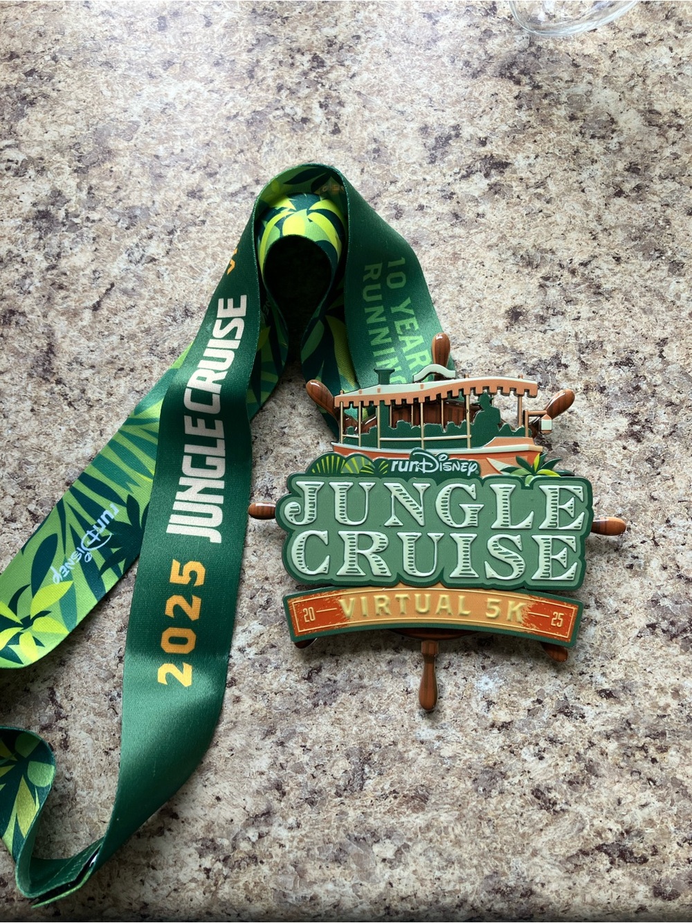 Disney Jungle Cruise Virtual 5K Medal with Green and Orange Accents